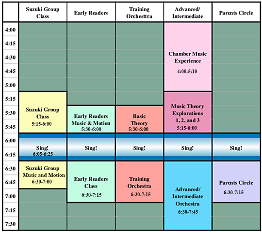 Class schedule chart